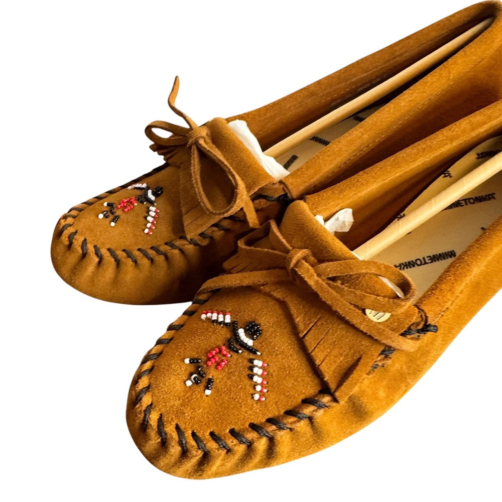 Minnetonka Thunderbird Animikii Brown Suede Beaded Moccasins 152TB Womens 11